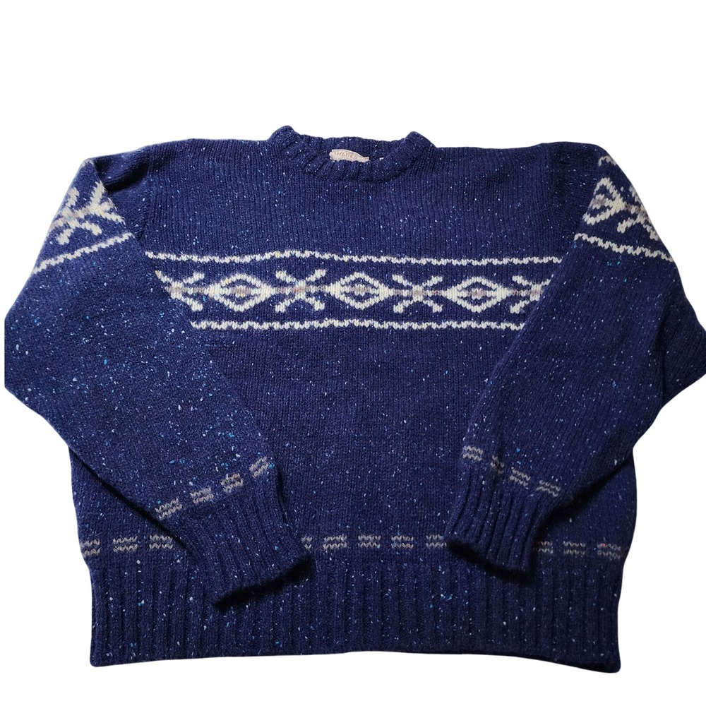 Vintage Gihls Navy Blue Fair Isle Wool Blend Speckled Knit Sweater XL